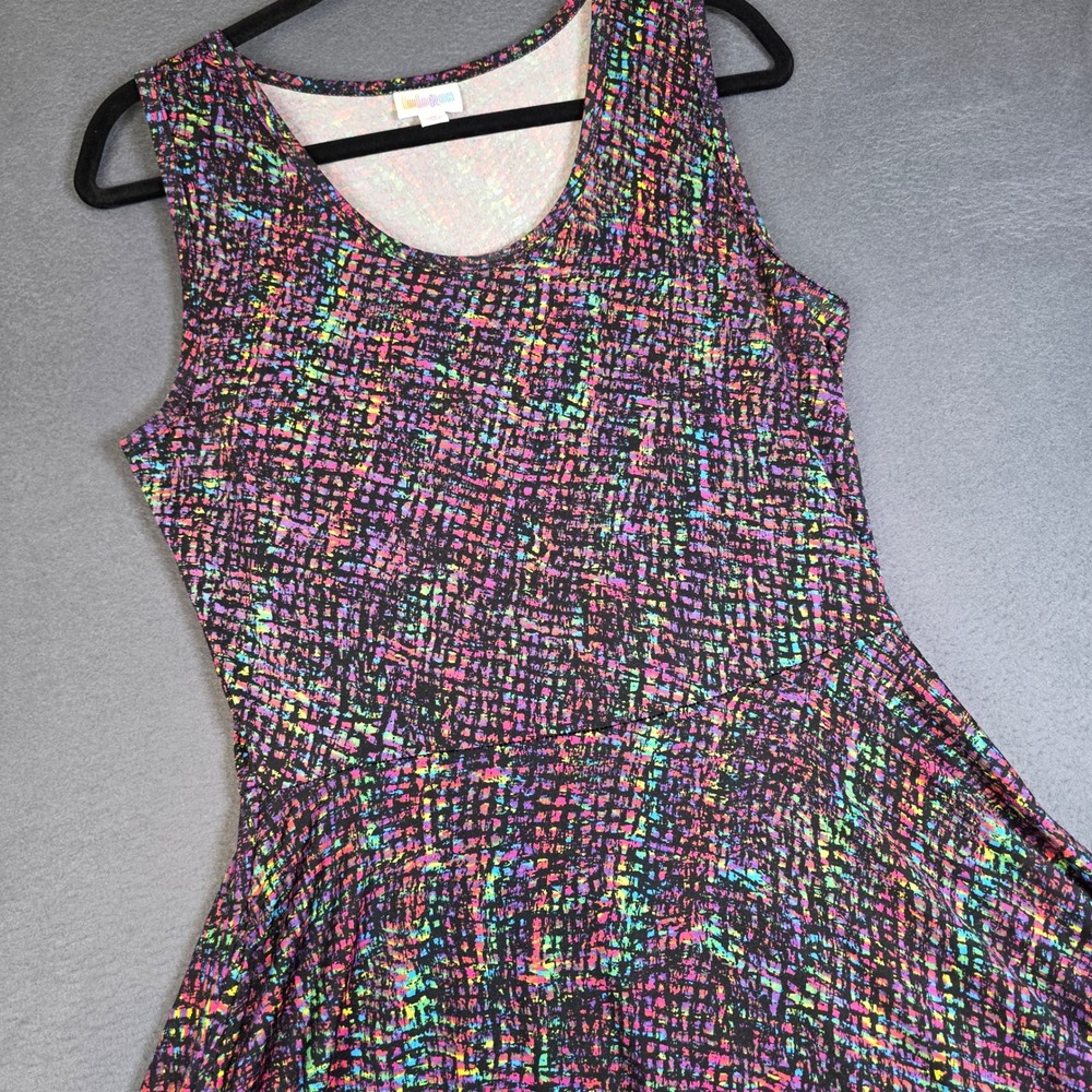 LuLaRoe Amelia Tank Dress Womens M Retro Black Multi Color Fit Flare Pockets